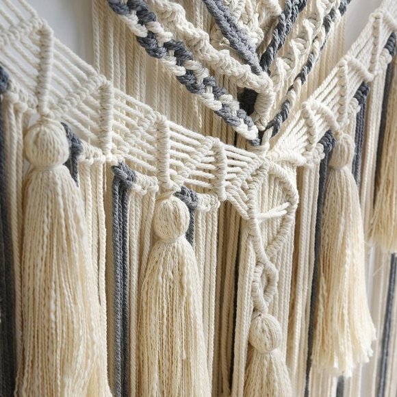 Boho Macrame Woven Handmade Craft Mid Century Modern Hanging Tassel Wall Decor - Picture 6 of 8